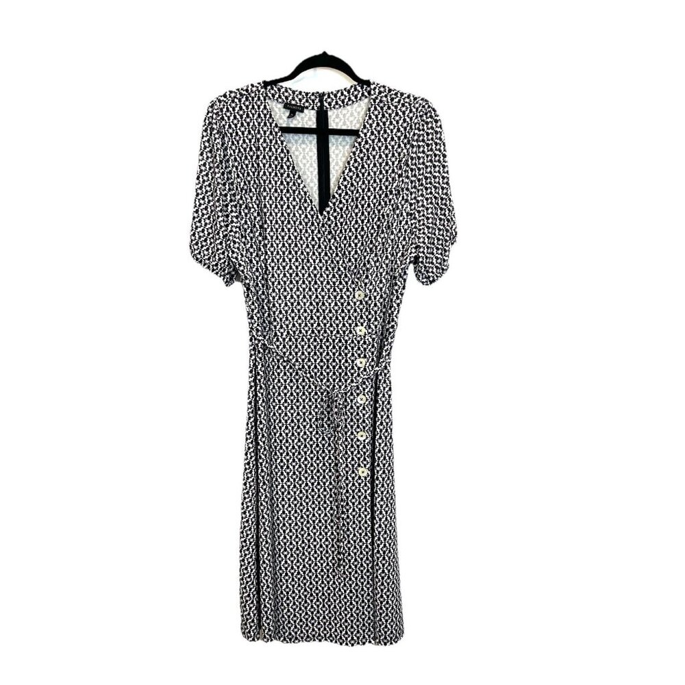 Talbots Women’s XL Black Lavender Printed V-Neck Jersey Faux Wrap Midi Dress